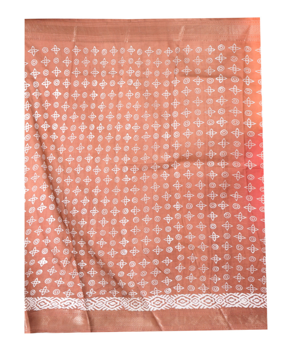 Maroon hand printed silk saree