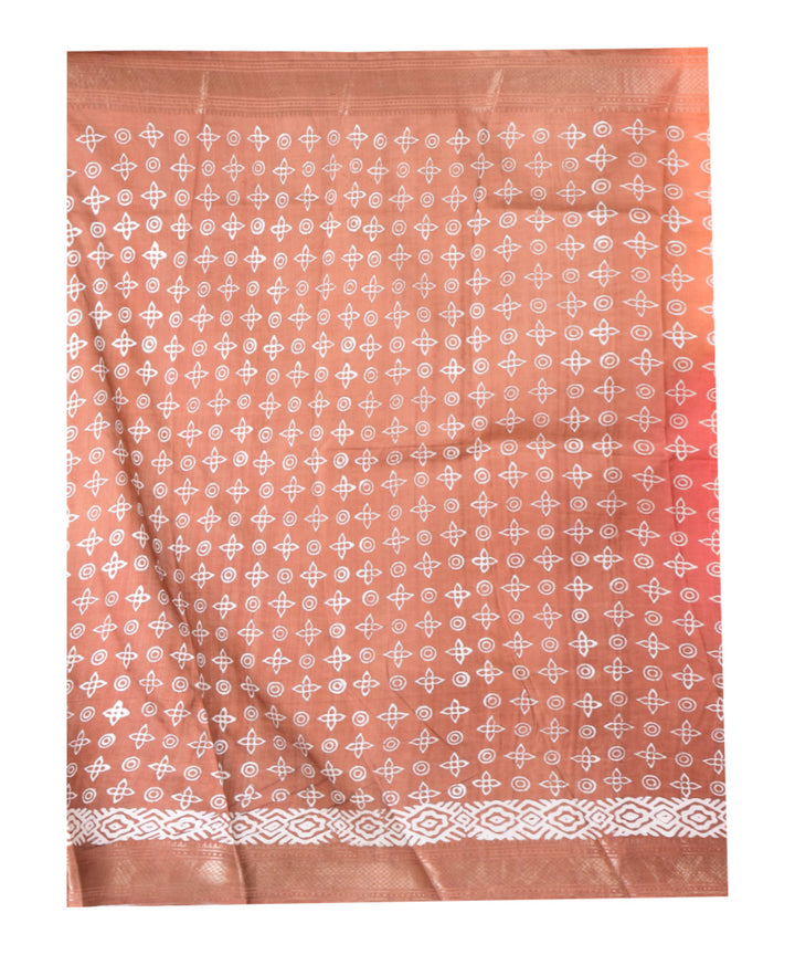 Maroon hand printed silk saree