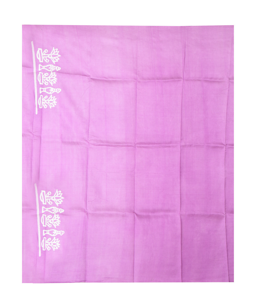 Violet white hand printed silk saree