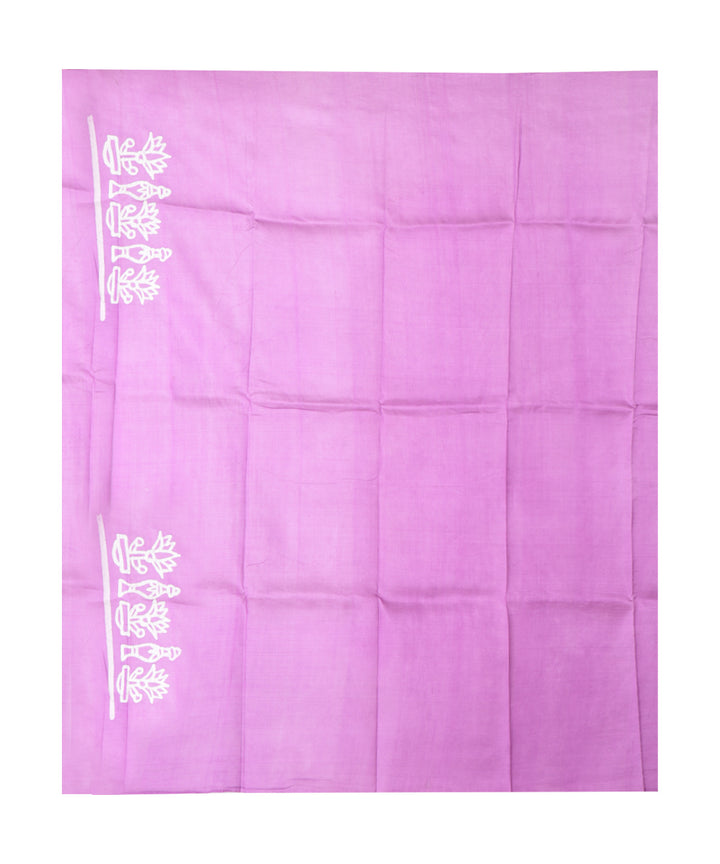 Violet white hand printed silk saree