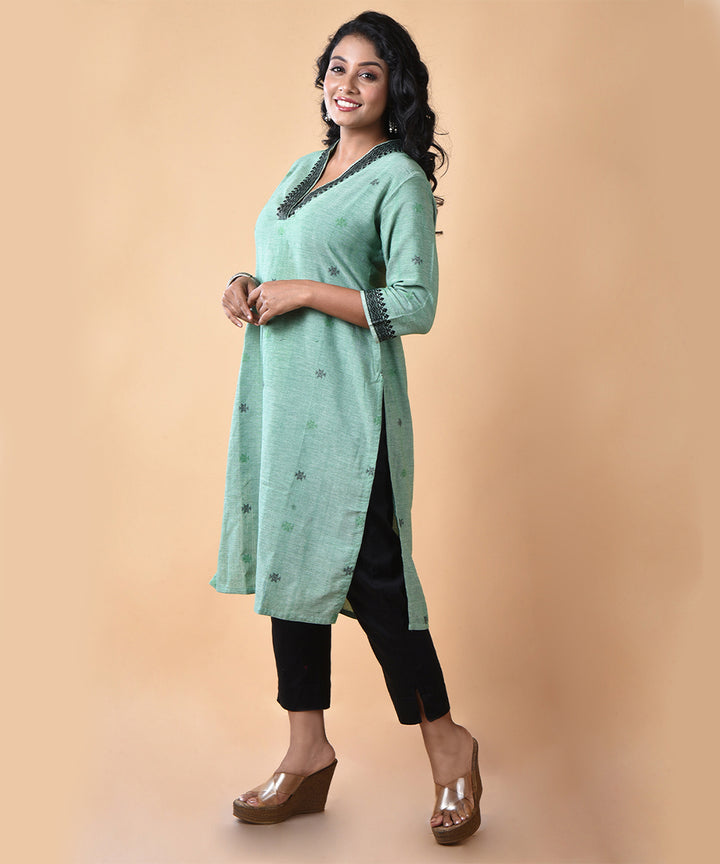 Sea green handwoven cotton jamdani kurti