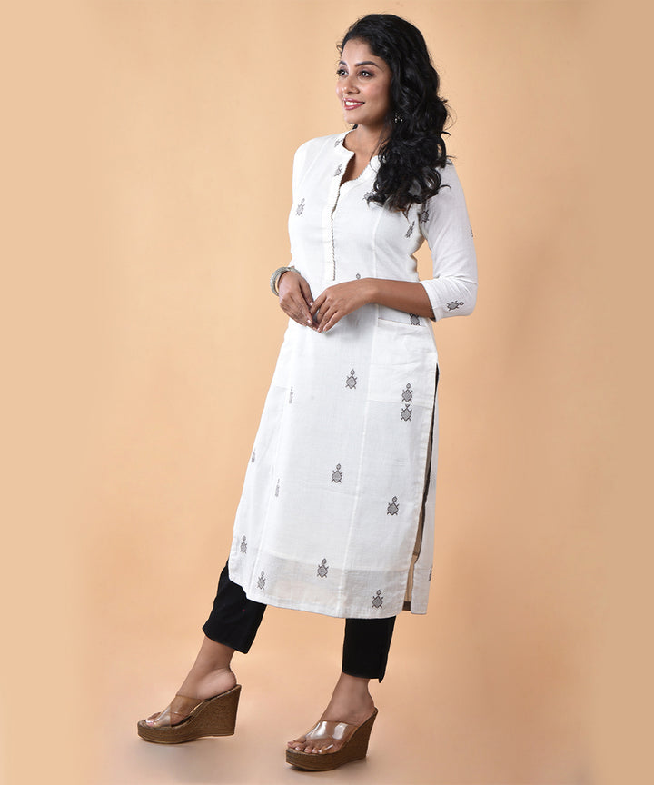 White handwoven cotton jamdani straight kurti