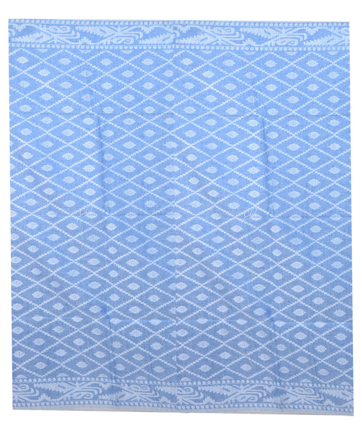 Cyan blue white handloom cotton shantipuri saree