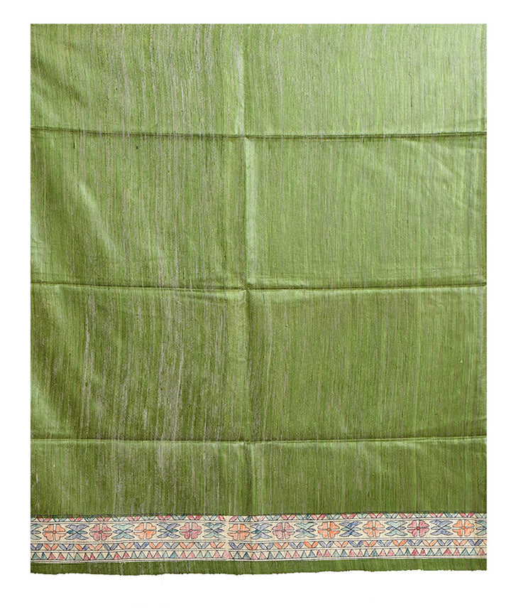 Dark green multicolor handloom tussar silk madhubani painting saree