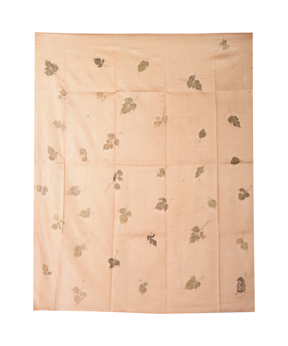Beige light green hand printed silk saree