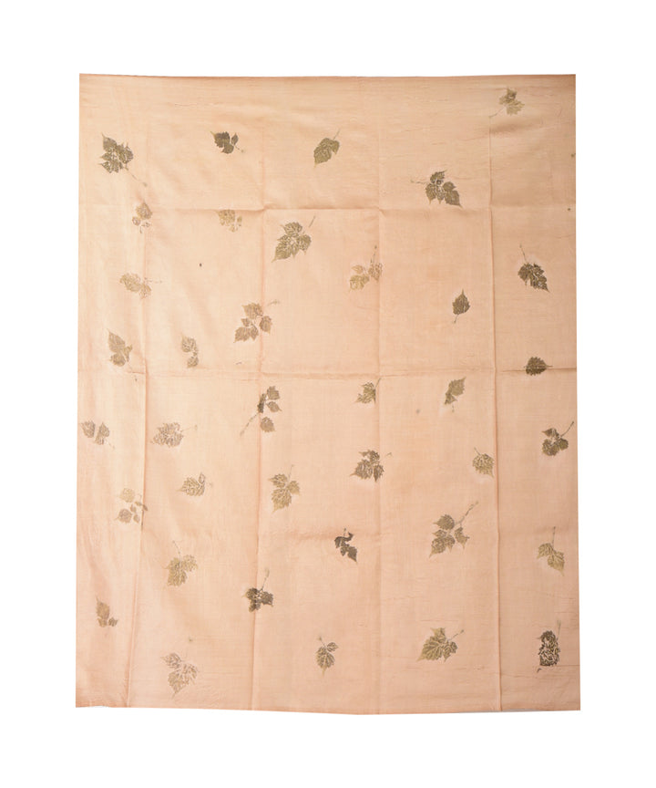 Beige light green hand printed silk saree