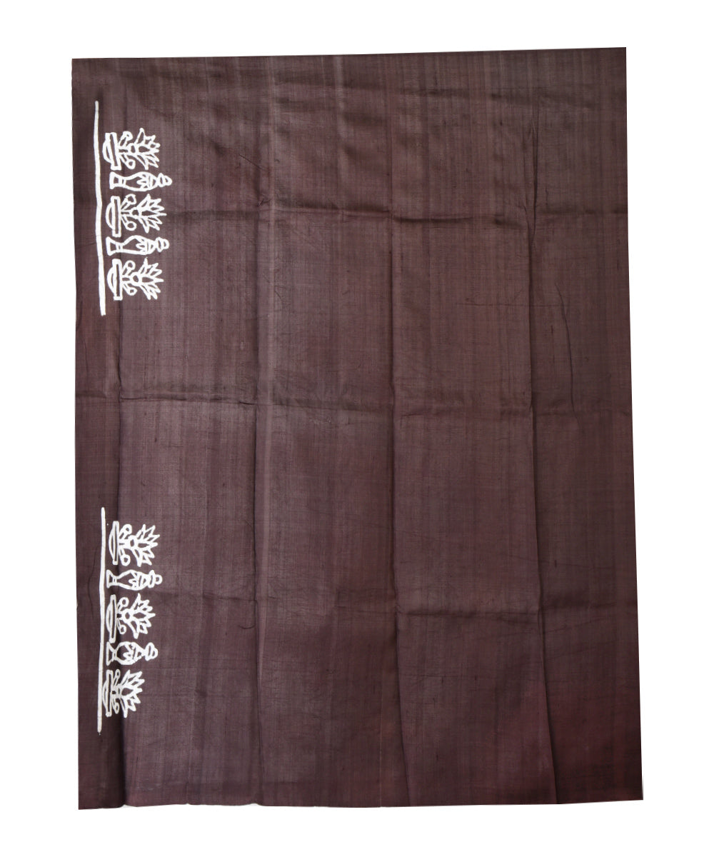 Black white hand printed silk saree