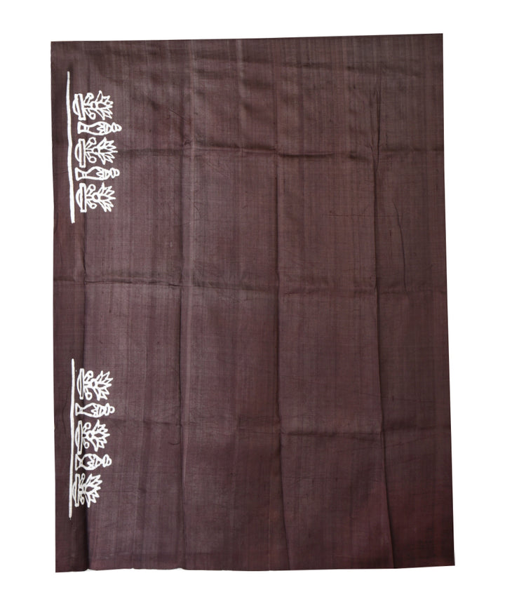 Black white hand printed silk saree