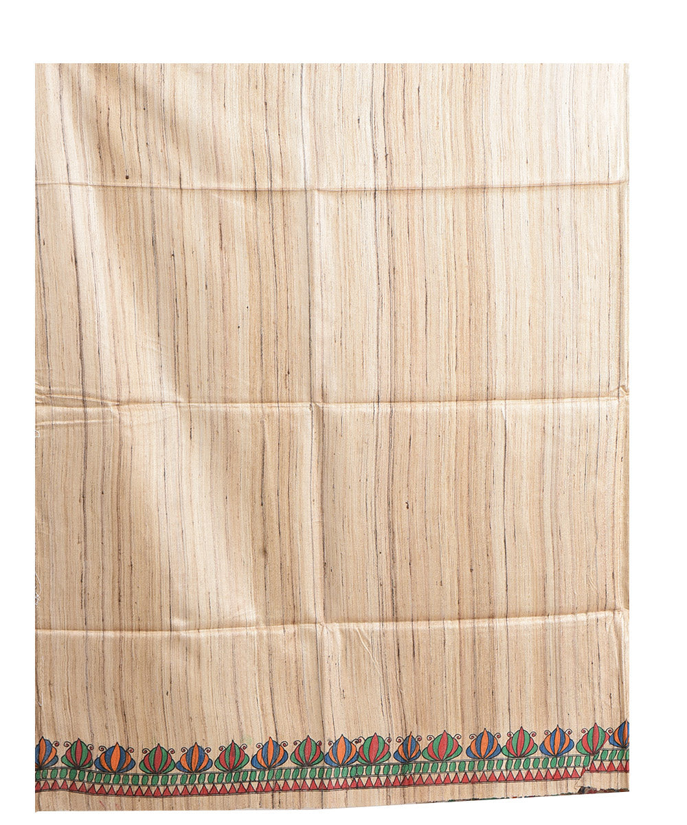 Beige multicolor handwoven tussar silk madhubani painting saree