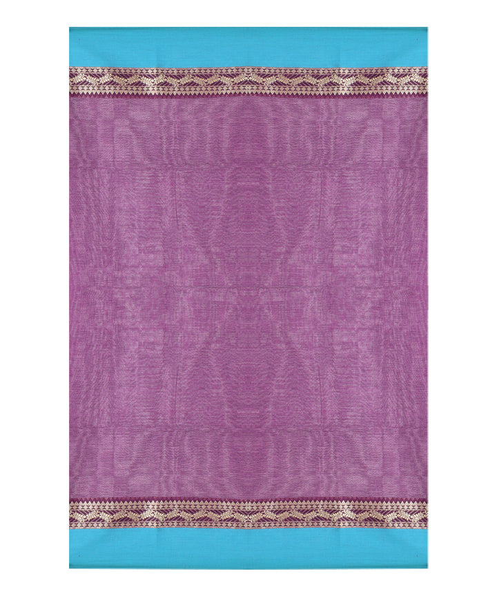 Purple cyan blue handwoven cotton saree