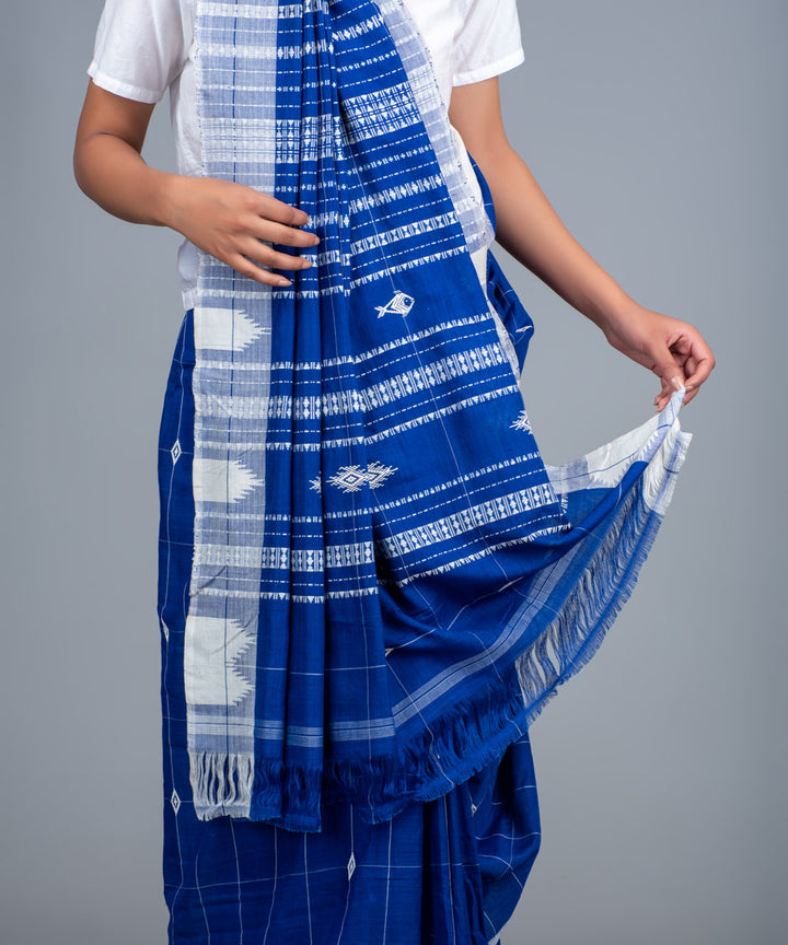 Blue white handwoven cotton kotpad saree
