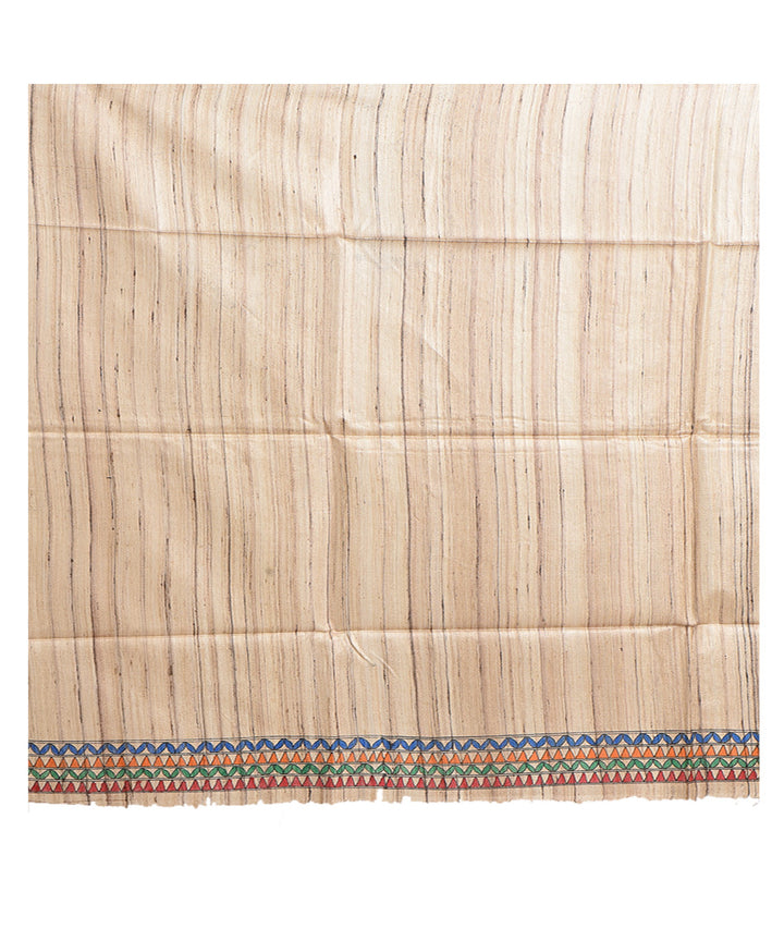 Beige multicolor tussar silk handloom madhubani painting saree
