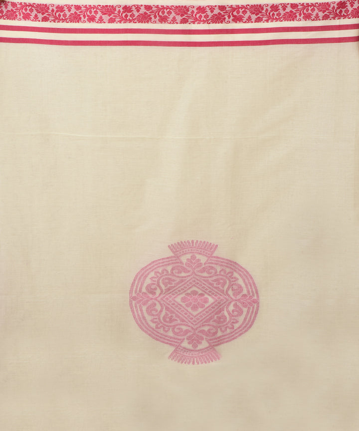 Cream red cotton handwoven jamdani saree