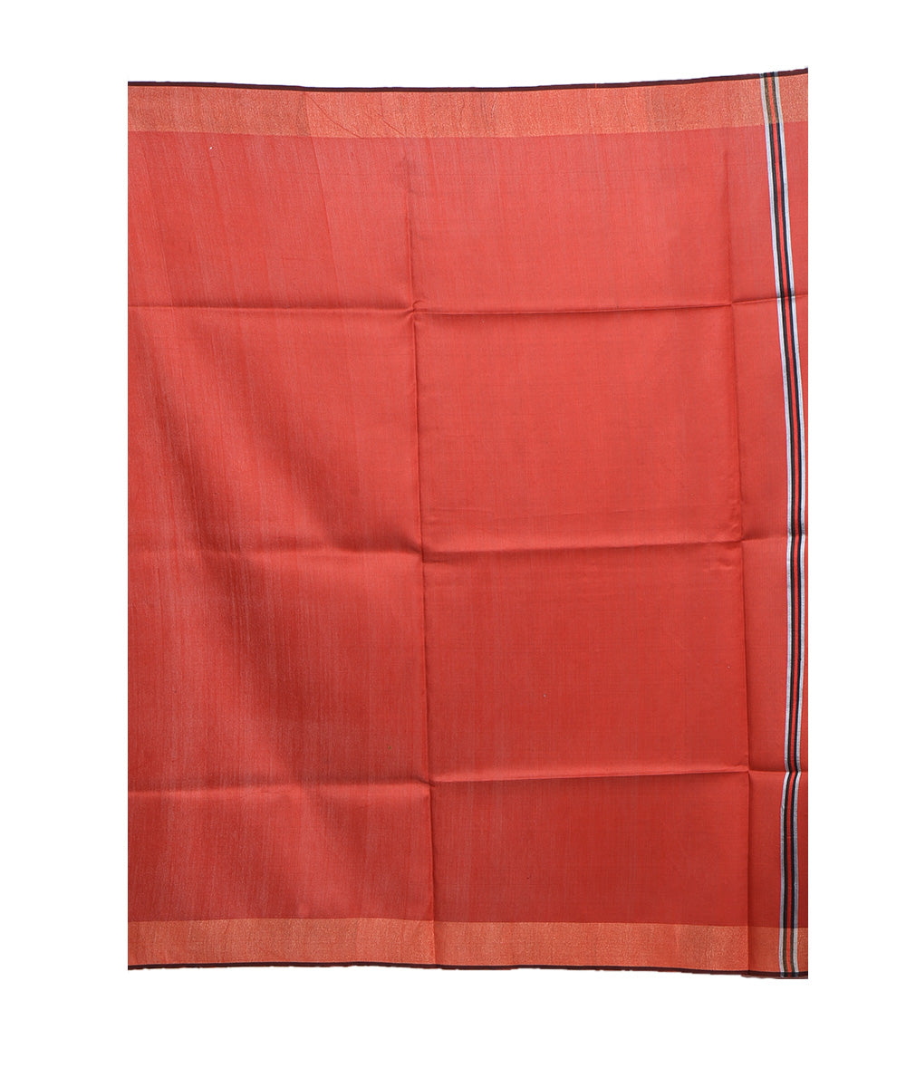 Grey red handwoven tussar silk saree