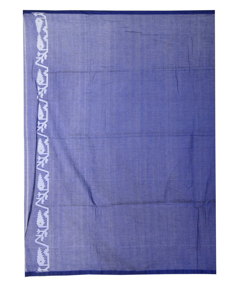 Navy blue white handwoven cotton saree