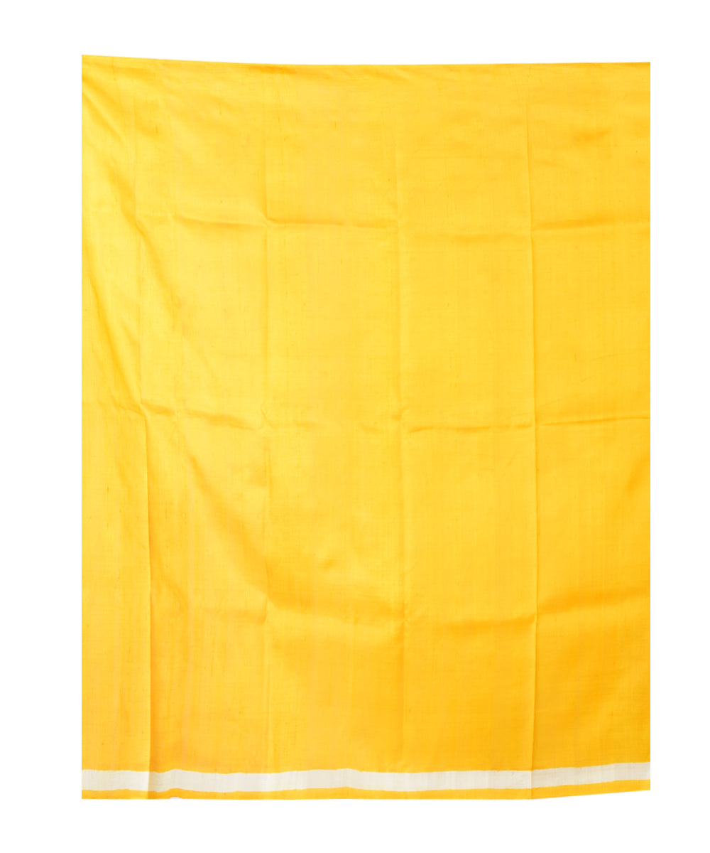 Yellow white hand printed silk saree