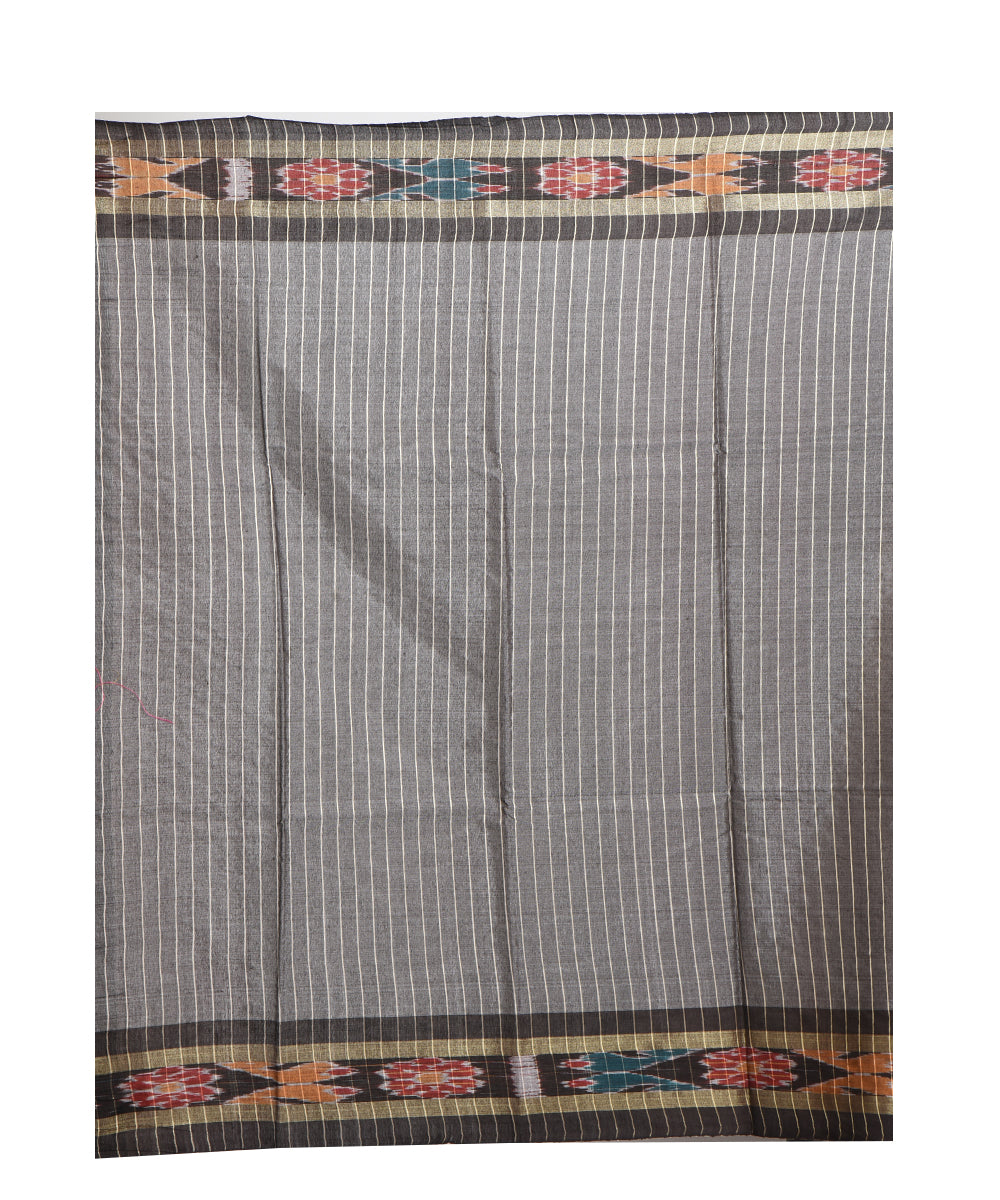 Beige black tussar silk handwoven saree