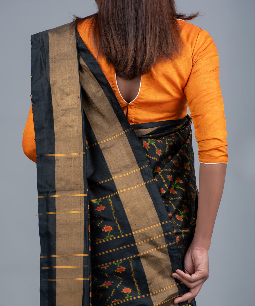 Black handwoven pochampally ikat saree