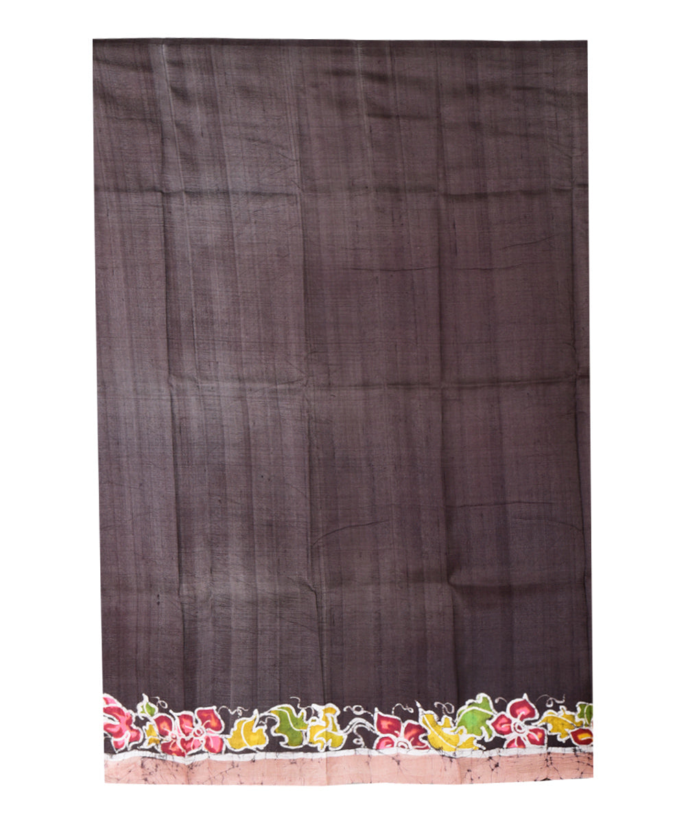 Brown multicolor hand printed silk saree