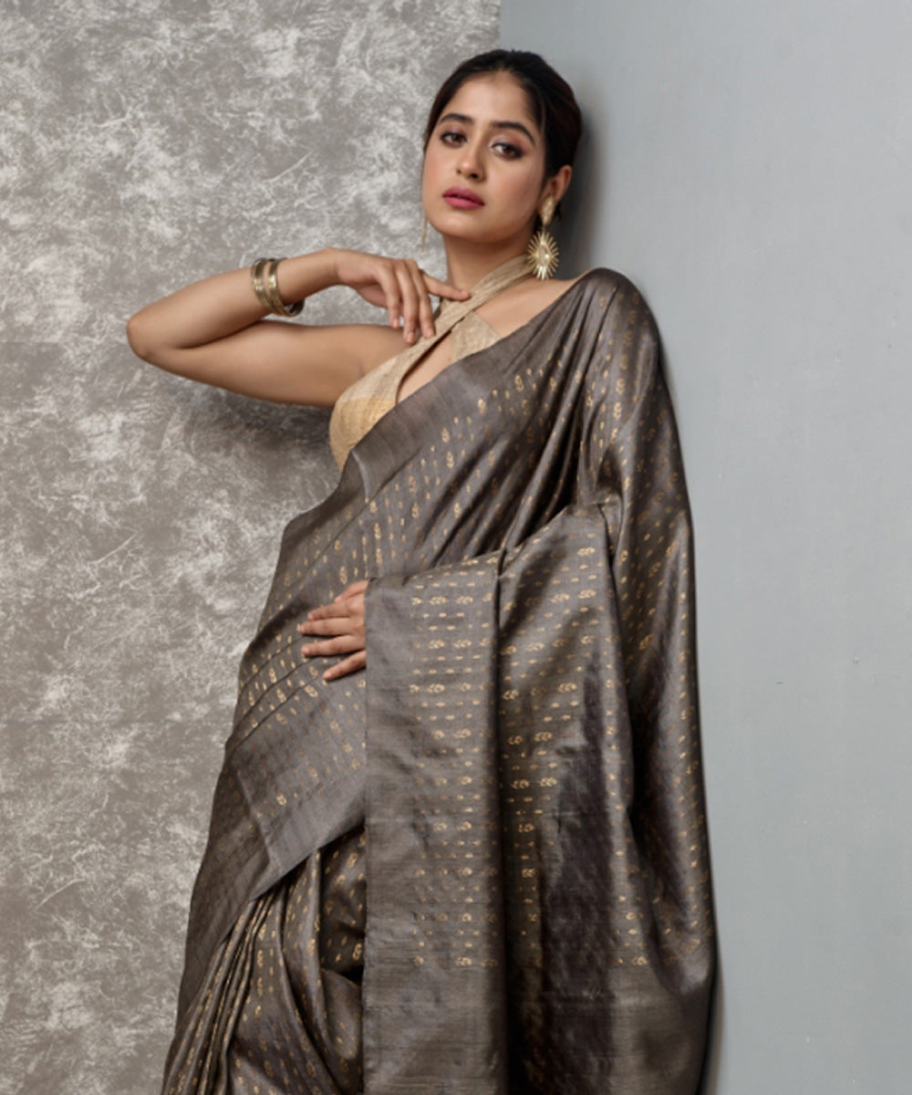 Brown handloom chhatisgarh tussar silk saree