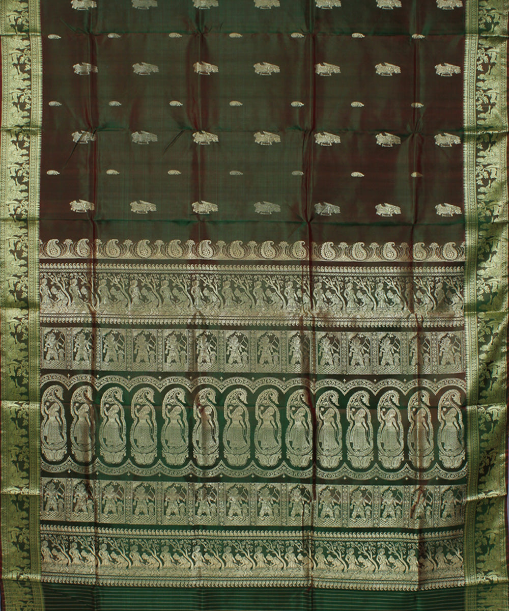 Rani green dual shaded handwoven baluchari silk saree