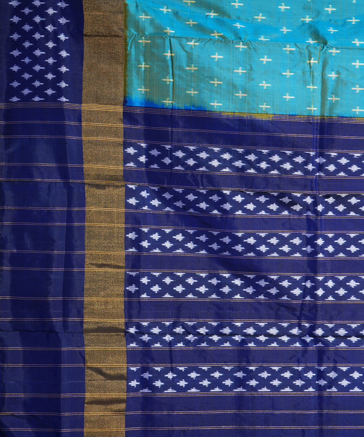 Light green blue handwoven pochampally ikat silk saree