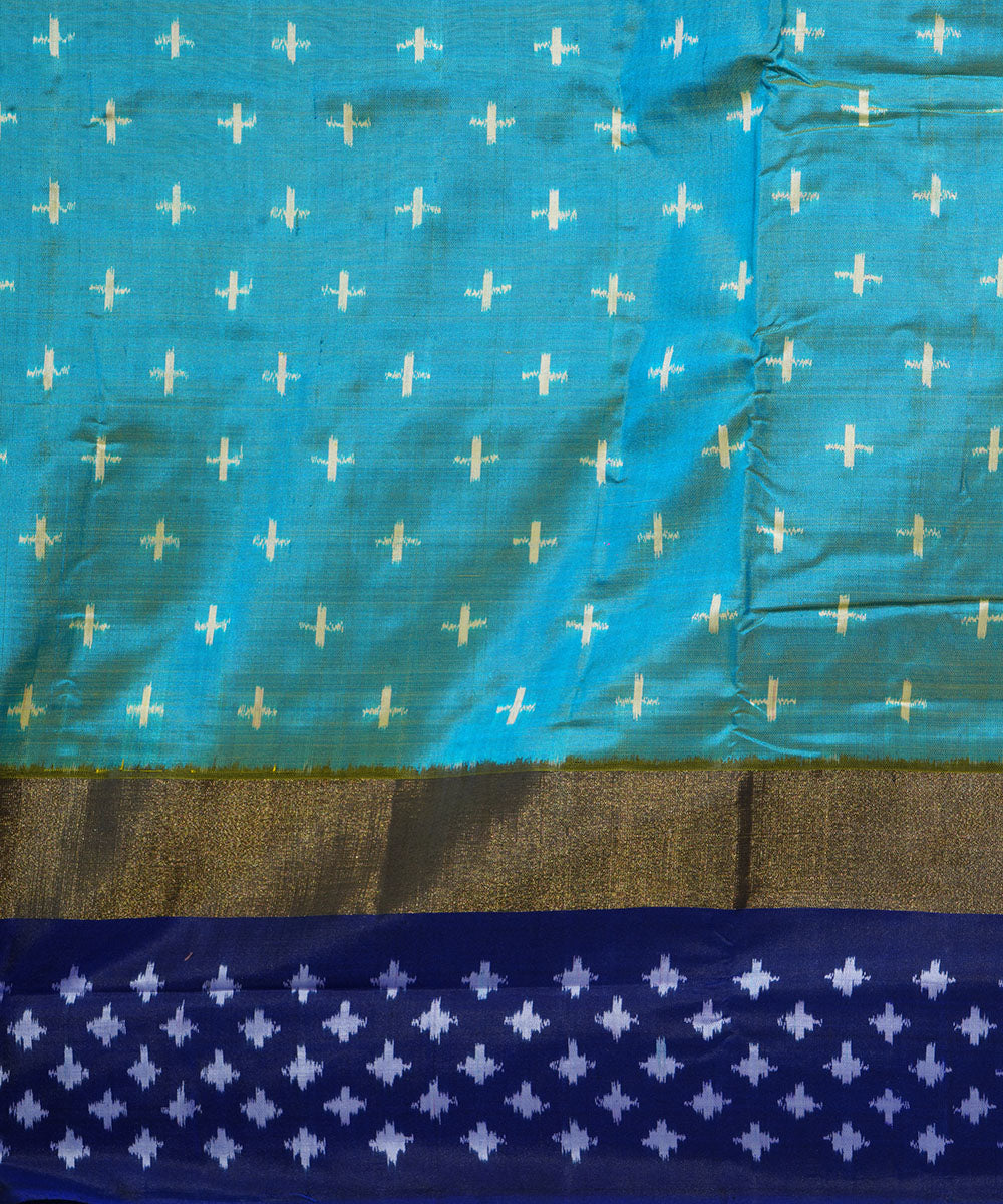 Light green blue handwoven pochampally ikat silk saree