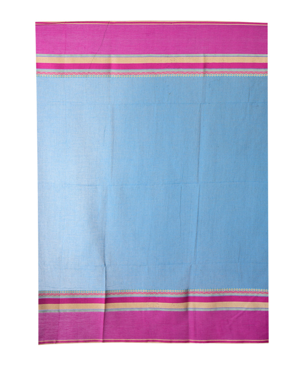 Cyan blue violet handwoven cotton saree