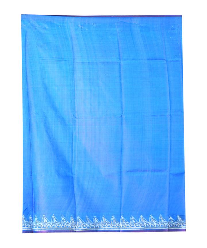 Navy blue white hand printed silk saree