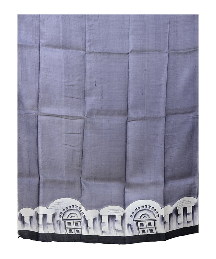 Grey white  hand painted silk saree