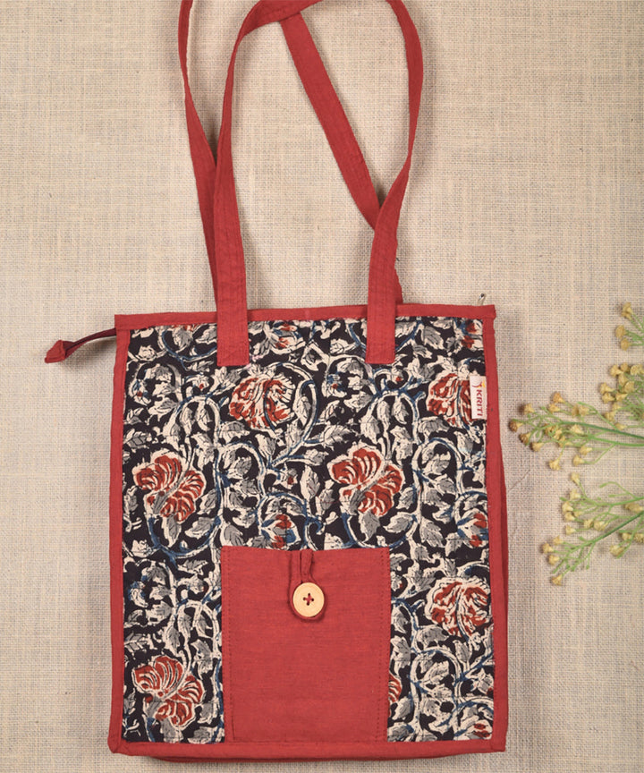 Red kalamakari quilted tote bag medium
