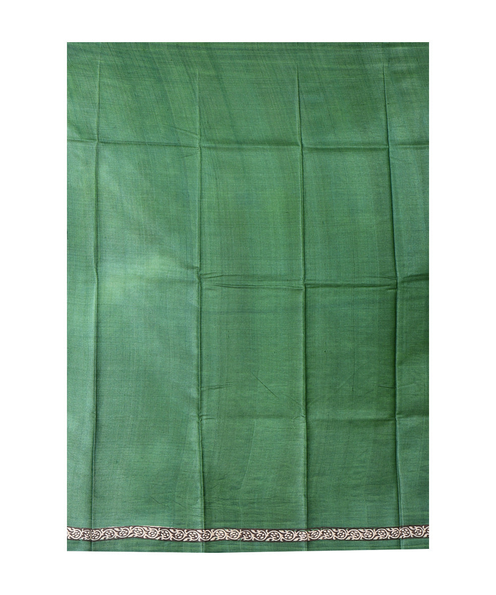 Beige multicolor hand printed tussar silk saree