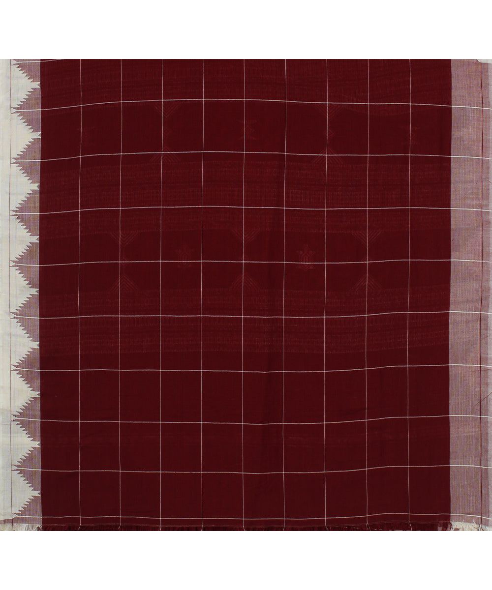 Maroon white handwoven cotton kotpad saree