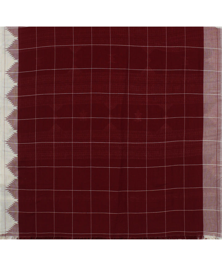 Maroon white handwoven cotton kotpad saree