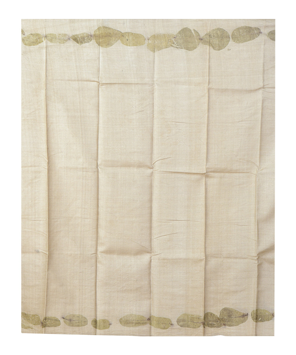 Beige grey  handprinted tussar silk saree