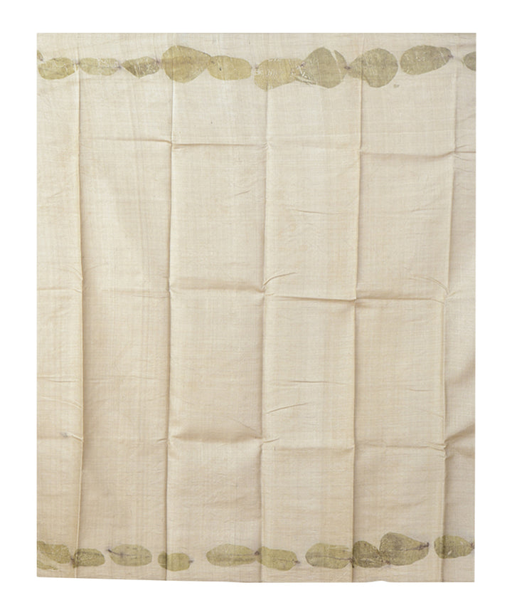 Beige grey  handprinted tussar silk saree