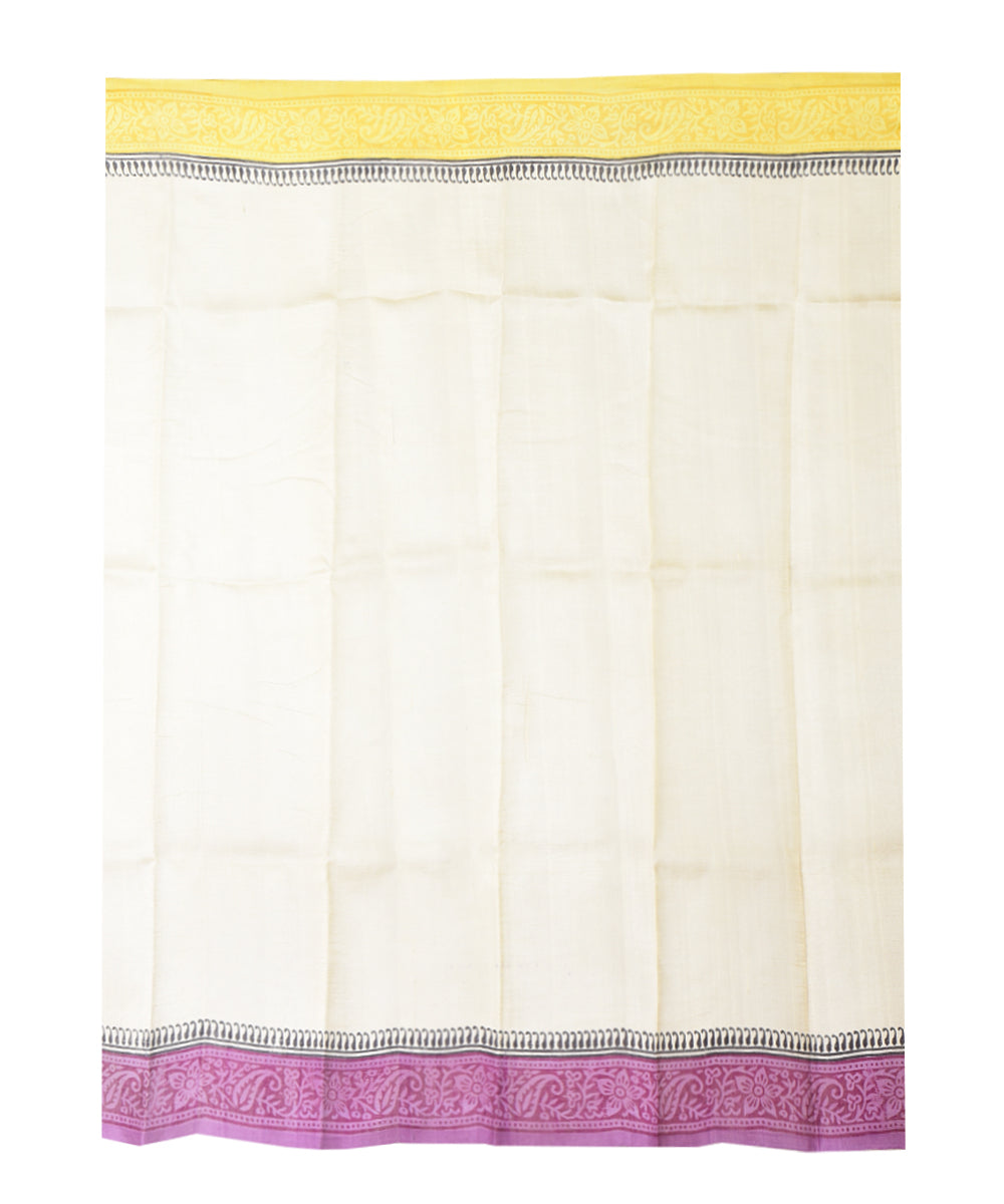 White violet hand printed silk saree