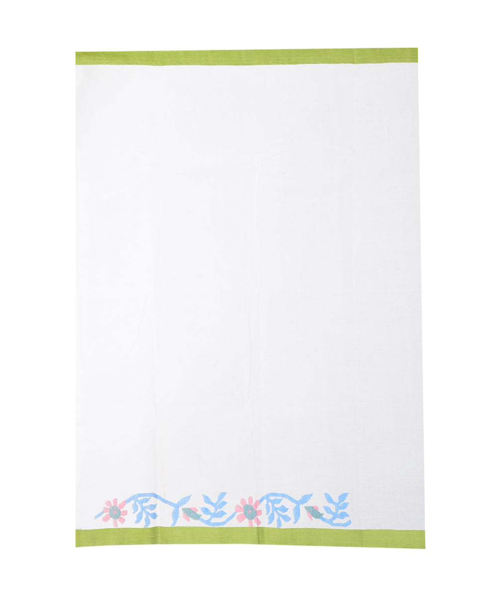 White sky blue multicolor handwoven cotton saree