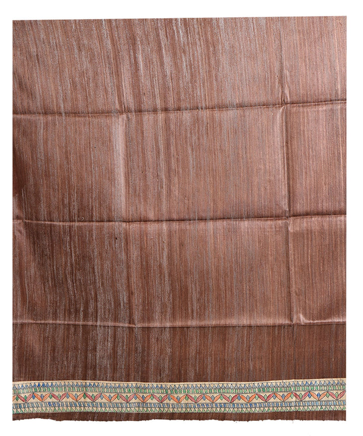 Brown multicolor handloomtussar silk madhubani painting saree