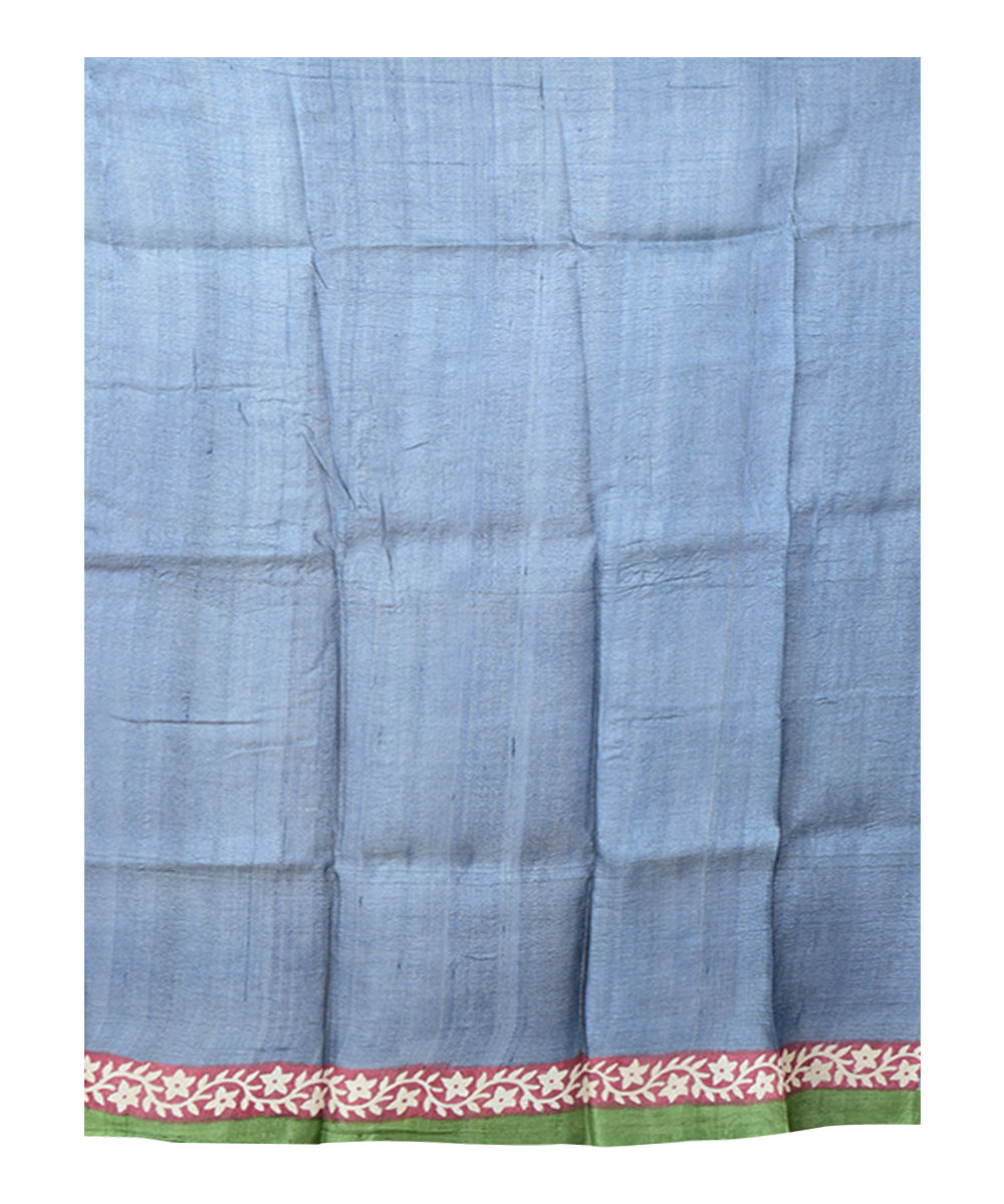 Multicolor maroon block print handprinted tussar silk saree