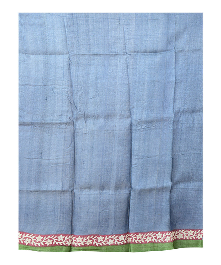 Multicolor maroon block print handprinted tussar silk saree