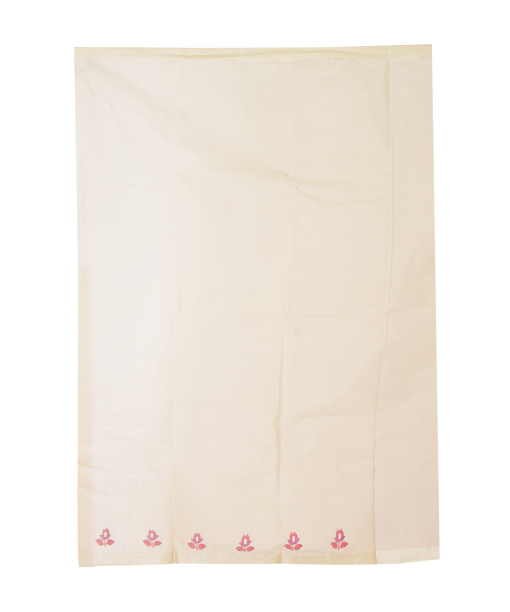 Beige red handwoven cotton saree