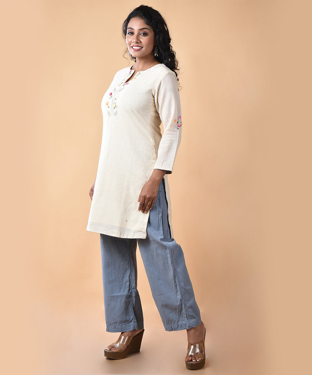 Cream handwoven cotton angrakha jamdani kurti