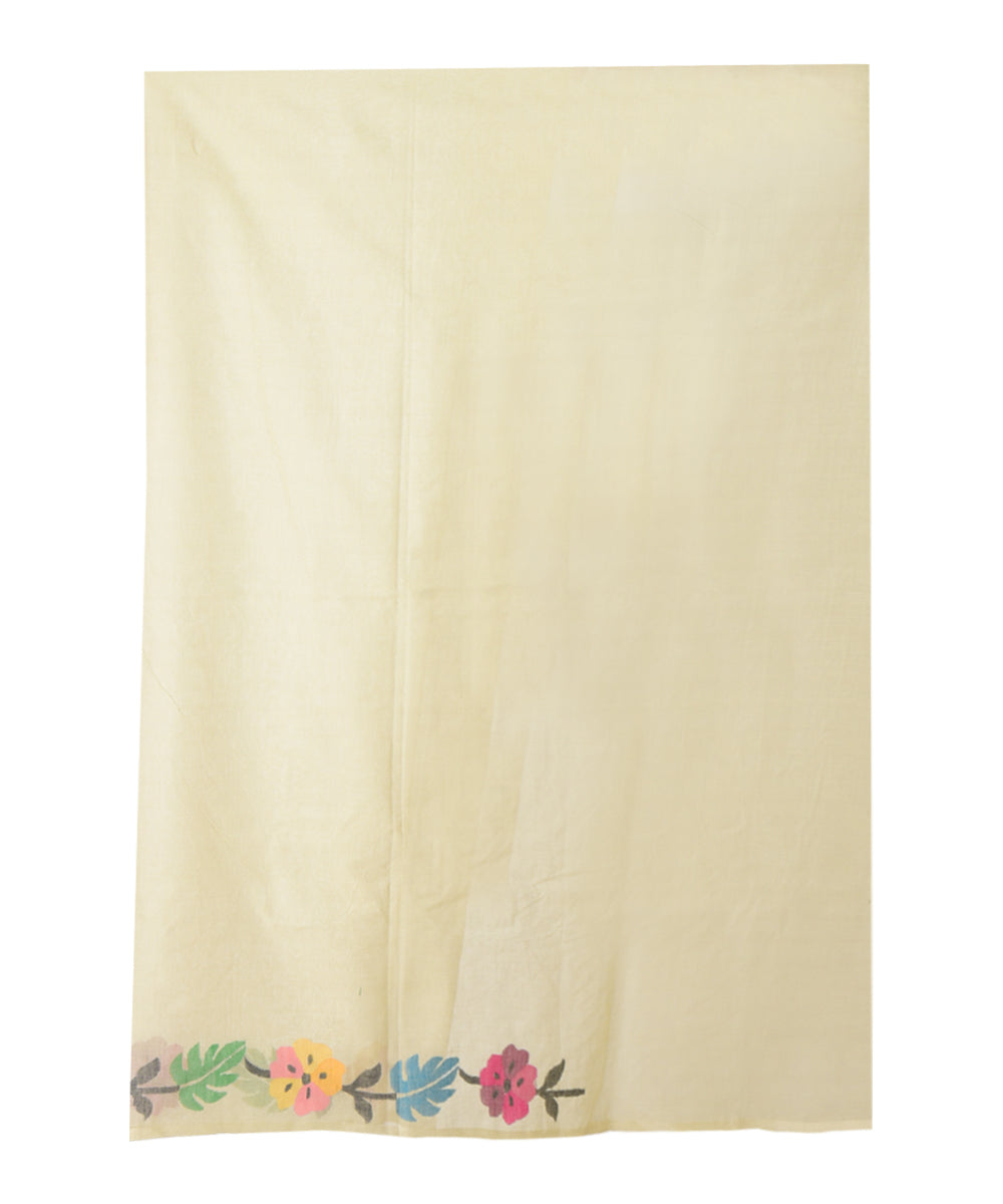 Beige multicolor hand woven cotton saree