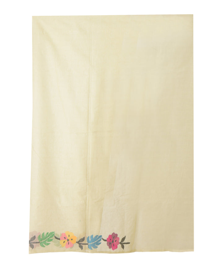 Beige multicolor hand woven cotton saree