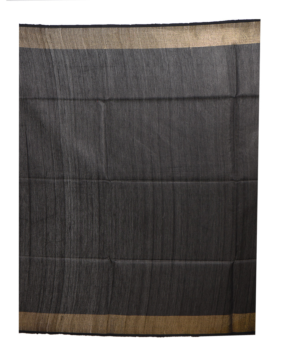 Beige black tussar silk handloom saree