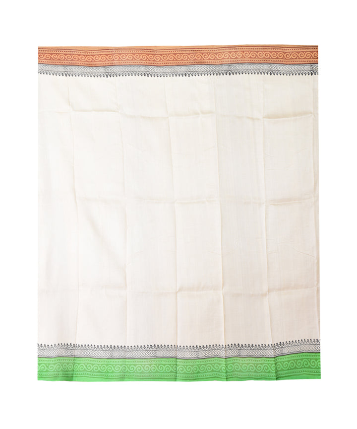 White light green hand printed silk saree