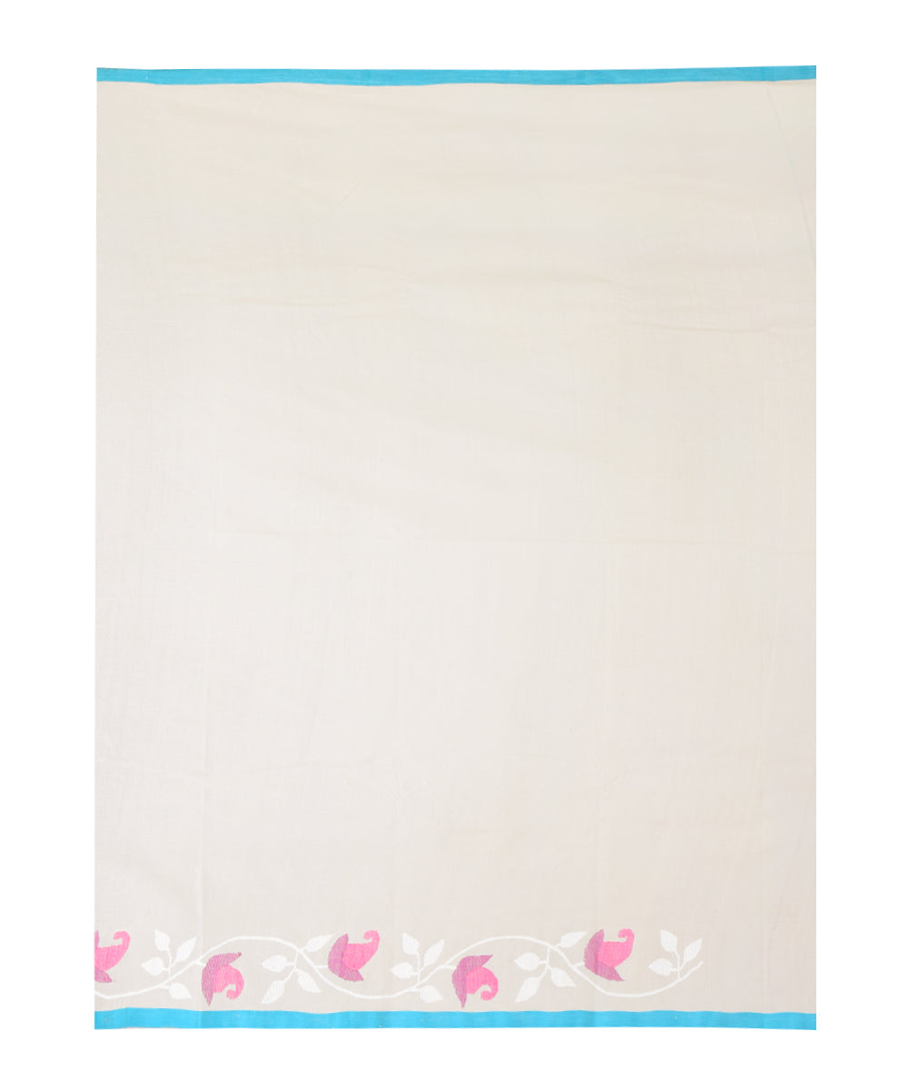 Beige sky blue multicolor handwoven cotton saree