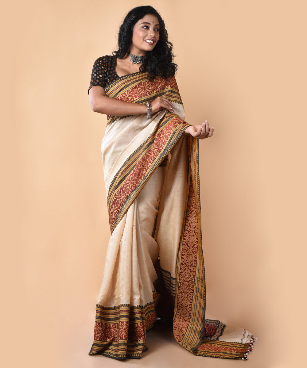 Multicolor tussar silk handwoven jamdani saree
