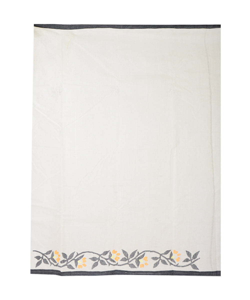 White multicolor hand woven cotton saree